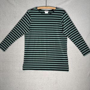 Vintage Clio Top Women’s Size M Green Black Stripes Coastal Nautical Heritage